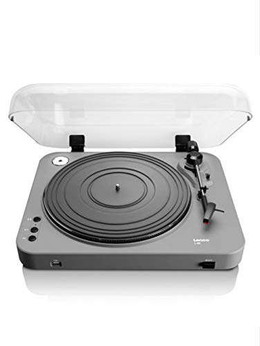 Lenco L-85 Platine Vinyle avec encodeur USB Direct - préamplificateur - Entrée USB - MMC - Track Splitting - Commande à Courroie Semi-Automatique - Capot Amovible - gris