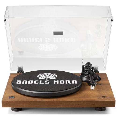 Platine Vinyle, ANGELS HORN Tourne Disque Bluetooth, Tourne Disque Vinyle avec Cartouche Magnétique AT-3600L à 2 Vitesses 33 + 45 TR/Min, Prise en Charge de la Sortie RCA