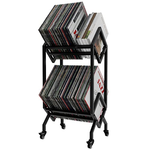 VEDECASA Support de rangement pour disques vinyles DJ - Avec casters - Facile à déplacer - Pour livres et magazines - Organiseur de fichiers de bureau