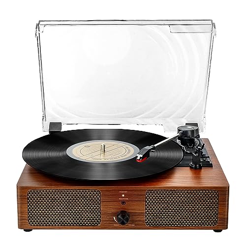 Platine Vinyle Bluetooth, Tourne Disque avec 2 Haut-parleurs Stéréo, Trois Vitesse 33/45/78, Prise en Charge de USB/Aux-in/Sortie RCA,Phonographe Portable pour Le Divertissement et la décoration