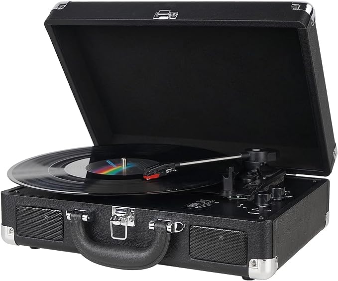 Mersoco Platine Vinyle, Tourne-Disque, Vinyle Bluetooth avec Haut-parleurs intégrés, 3 Vitesses, boîtier Portable Vintage, avec Sortie RCA/AUX-in