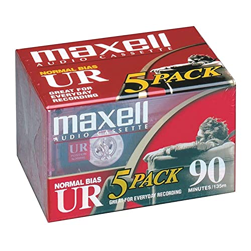 Maxell 108562 UR-90 Lot de 5 cassettes audio à polarisation normale, 90 minutes, avec étuis
