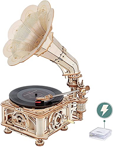 ROKR Puzzle 3D Maquette en Bois a Construire pour Adulte Enfants Maquette Gramophone Classique Kits de Modèles de Bricolage Construction Jouet, Modes Automatique et Manuel LKB01D